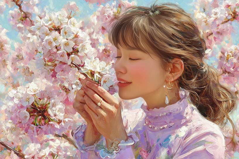 picturesque Japan woman with blossom sakura by Egon Zitter