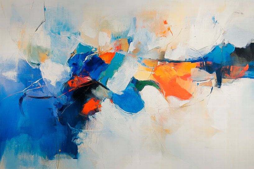 Kleurenspel in blauw en oranje van Poster Art Shop