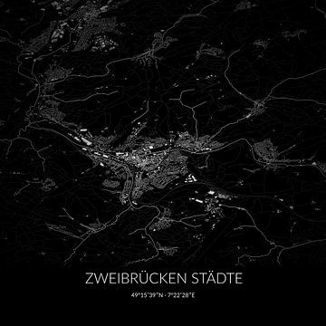 Zwart-witte landkaart van Zweibrücken Städte, Rheinland-Pfalz, Duitsland. van Rezona