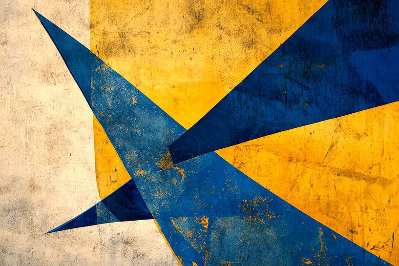 Geometrische harmonie in blauw en geel van Poster Art Shop
