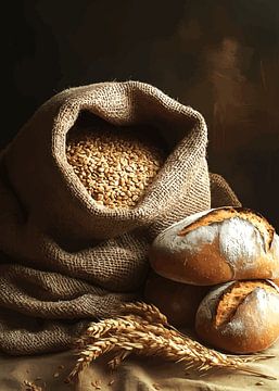 Wheat sack with loaves of bread by Pixelbull Design