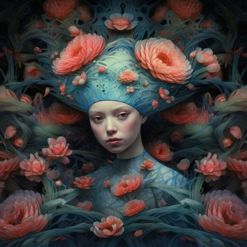 Very beautiful woman covered in flowers