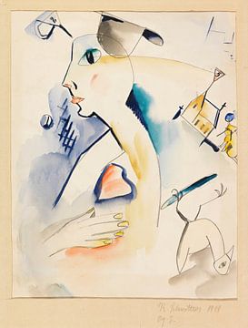 Kurt Schwitters - Mann schaaft Lilablau (1919) sur Peter Balan
