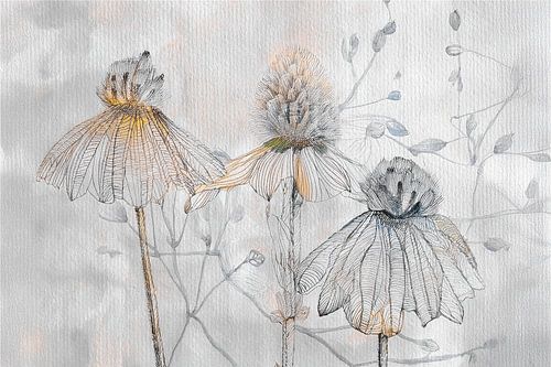 Japandi stijl  schilderij: Bloeiende zonnehoed