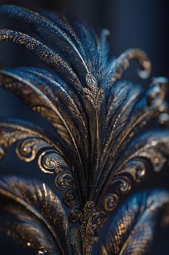 Feather in Blue and Gold Baroque Elegance in Detail