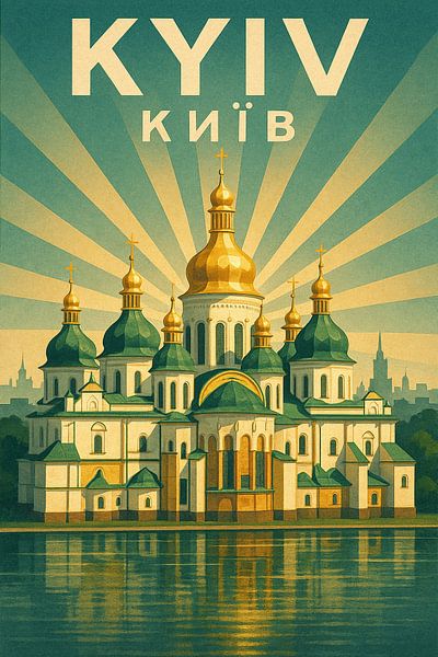 Kiewer Sophienkathedrale Poster - Ukraine Hauptstadt &amp; Dnjepr Fluss Kunst von Travel Shop
