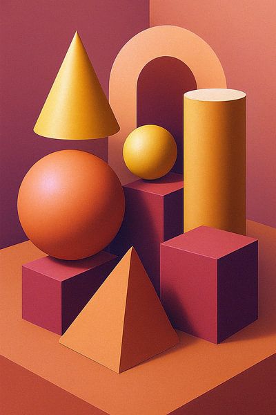 Abstracte 3d objecten schilderij. van Galerij Hoppenbrouwers