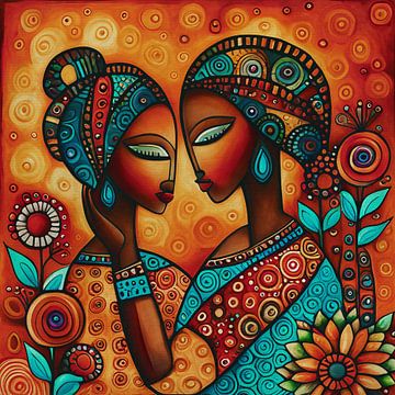 Romantische schilderij van liefde tussen twee meisjes