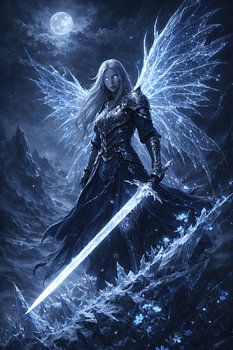 Ice Valkyrie Warrior Angel with Frozen Sword Fantasy