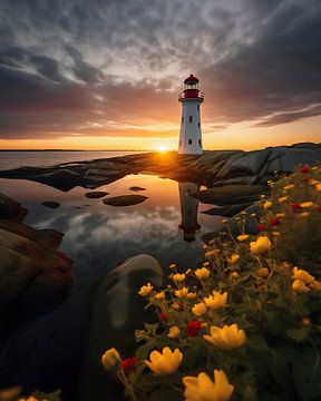 Phare au coucher du soleil sur fernlichtsicht