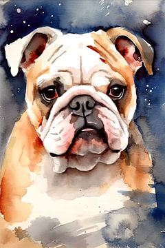 Watercolour of a bulldog by Christian Ovís