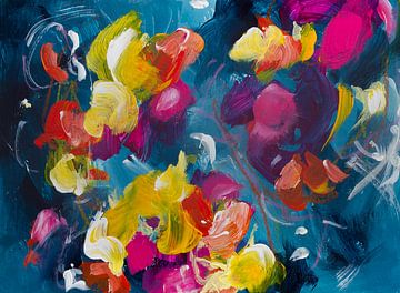 Morning glory by moonlight - colourful abstract flower painting by Qeimoy