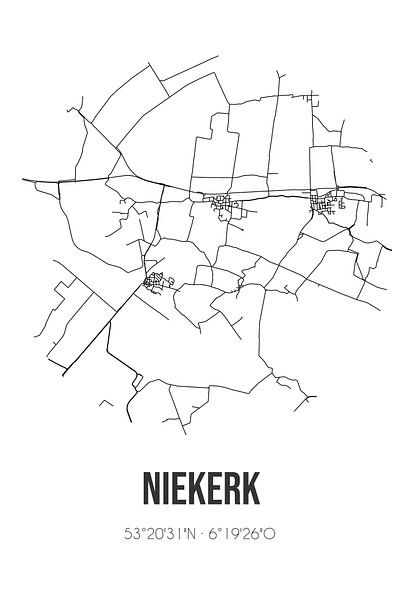 Niekerk (Groningen) | Karte | Schwarz und weiß von Ortsdrucke