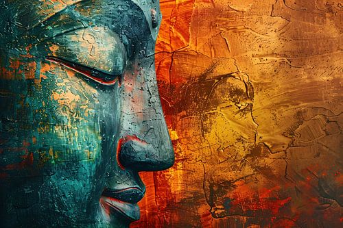 Mystieke Boeddha kunst met kleurrijke texturen