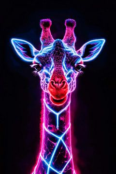 Neon futuristische giraffe met holografische lichten van De Muurdecoratie