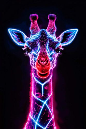 Neon futuristische giraffe met holografische lichten