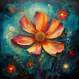 Bloem abstract blauw-geel