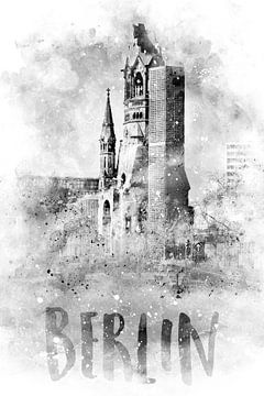 Monochrome Art BERLIN Memorial Church | Aquarelle sur Melanie Viola