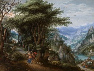 Landschap met Tobias en de engel, Denis van Alsloot, 1610 van Atelier Liesjes