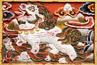 Relief van een leeuw in Bhutan van Theo Molenaar thumbnail