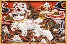 Relief of a lion in Bhutan by Theo Molenaar