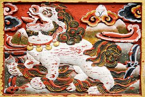 Soulagement d'un lion au Bhoutan