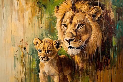 Leeuw met welp in kunststijl