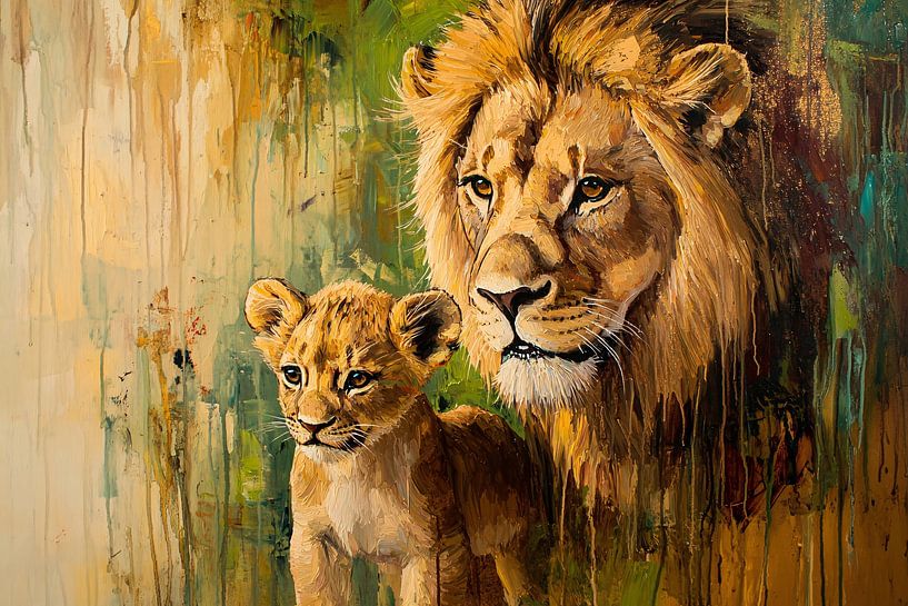Lion et son petit dans un style artistique par Imperial Art House