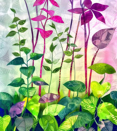 Jardin de rêve avec motifs de feuilles géométriques