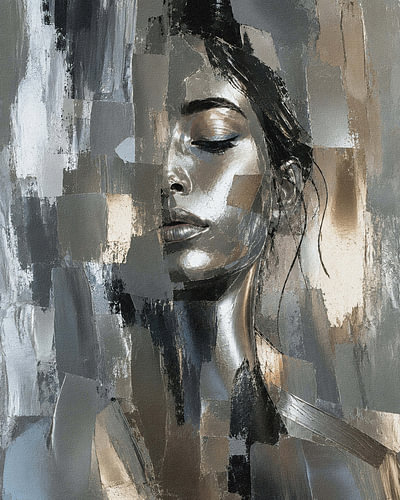 Abstraktes Porträt „Silver Silence“