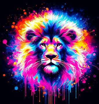 Koning Leeuw in neon kleur. ( 3 ) van Ineke de Rijk