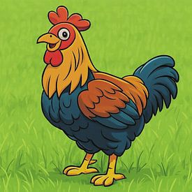 A cheerful, colourful rooster on the grass. by Jose Lok