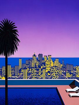 Hiroshi Nagai - City Pop Bij Nacht Zwembad van Timeless Artworks