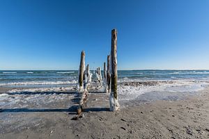 des épis glacés sur la plage de Juliusruh, Rügen