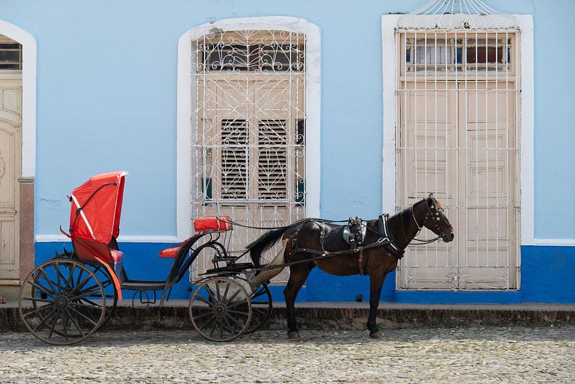 Paard en wagen in Trinidad (Cuba) van Joes van Asten