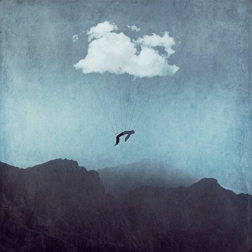 Lift Me Up - Mann hängt an Wolke von Dirk Wüstenhagen
