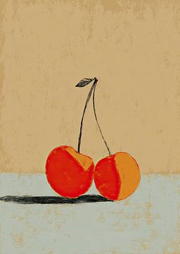 Zwei Kirschen auf hellblauem Grund von Niklas Maximilian