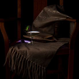 Still life with butterfly, champagne and stole by arjan doornbos