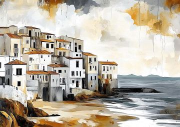 Mediterrane Kustlijn van Abstract Schilderij