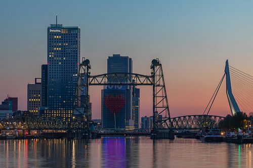 De Hef and Erasmus Bridge in Rotterdam - "Take Care" by MS Fotografie | Marc van der Stelt