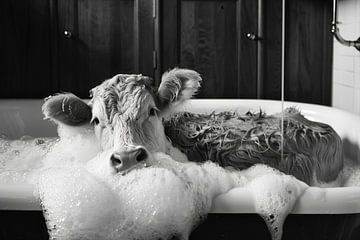 Lässige Kuh in der Badewanne - Ein originelles Badezimmerbild für Ihr WC von Felix Brönnimann