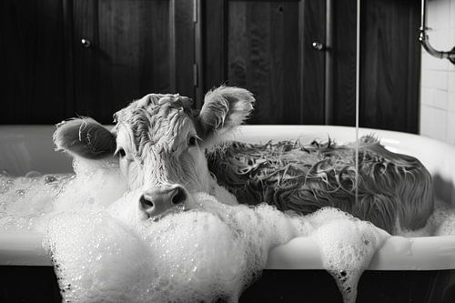 Koe in bad - een originele badkamerfoto voor je toilet