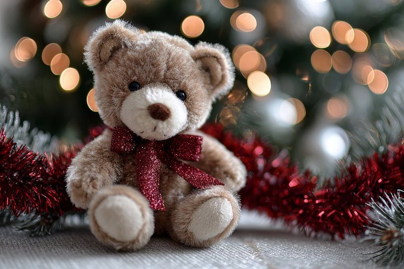 Teddybär mit Schleife Warme Weihnachten im Detail von Eva Lee