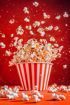Popcorn explosion against a red background by Poster Art Shop