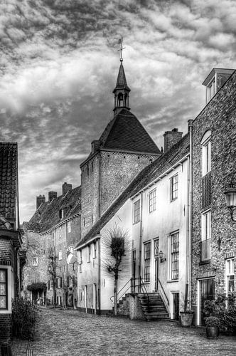 Dieven- of Plompetoren Muurhuizen historisch Amersfoort zwartwit