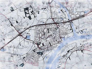 Kaart van Tiel in de stijl 'White Winter' van Maporia