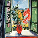 Bloemenvaas voor open raam Zuid-Franse sfeer van Vlindertuin Art thumbnail