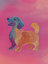 Dackel in blau und gelb auf rosa von Franka Poulain