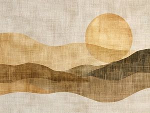 Abstrakte Landschaftsmalerei | Ruhige Sande unter goldenem Himmel