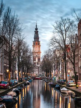 Zuiderkerk in Amsterdam weerspiegeld in het water van Jolanda Aalbers